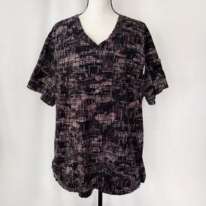 Koi Brown Striped Camo Print Multipocket Scrub Top NEW